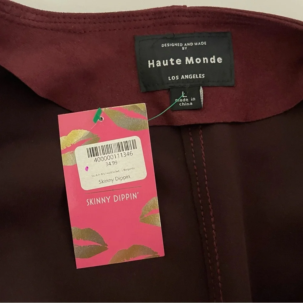 NWT Haute Monde Los Angeles Ladies’ Burgundy Suede Jacket. - Picture 9 of 9